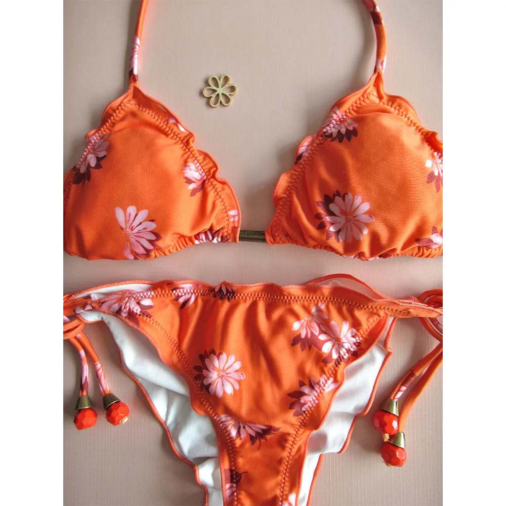Cia Maritima Orange Bloom Triangle String Bikini