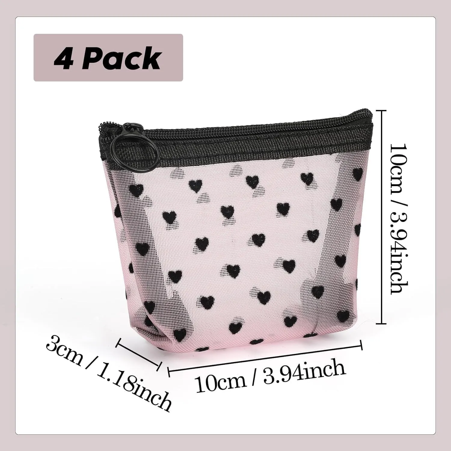 Classycoo 4 Pack Mini Zipper Mesh Bags, Multicolor, 3" x 4.3", Nylon, Cosmetic Case, Makeup, Travel, Accessories