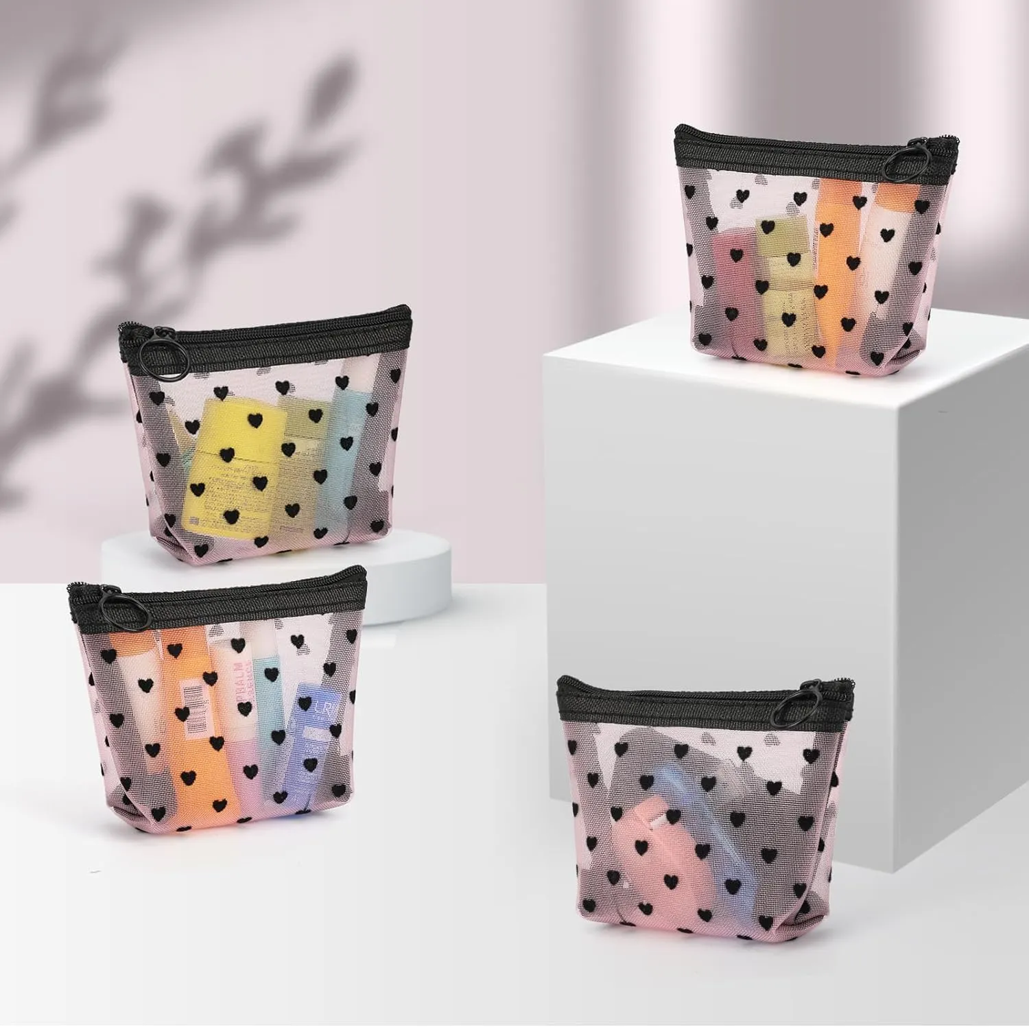 Classycoo 4 Pack Mini Zipper Mesh Bags, Multicolor, 3" x 4.3", Nylon, Cosmetic Case, Makeup, Travel, Accessories
