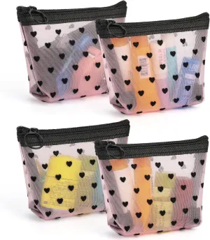 Classycoo 4 Pack Mini Zipper Mesh Bags, Multicolor, 3" x 4.3", Nylon, Cosmetic Case, Makeup, Travel, Accessories