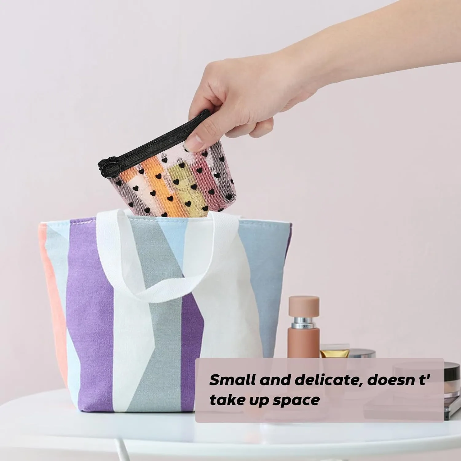 Classycoo 4 Pack Mini Zipper Mesh Bags, Multicolor, 3" x 4.3", Nylon, Cosmetic Case, Makeup, Travel, Accessories