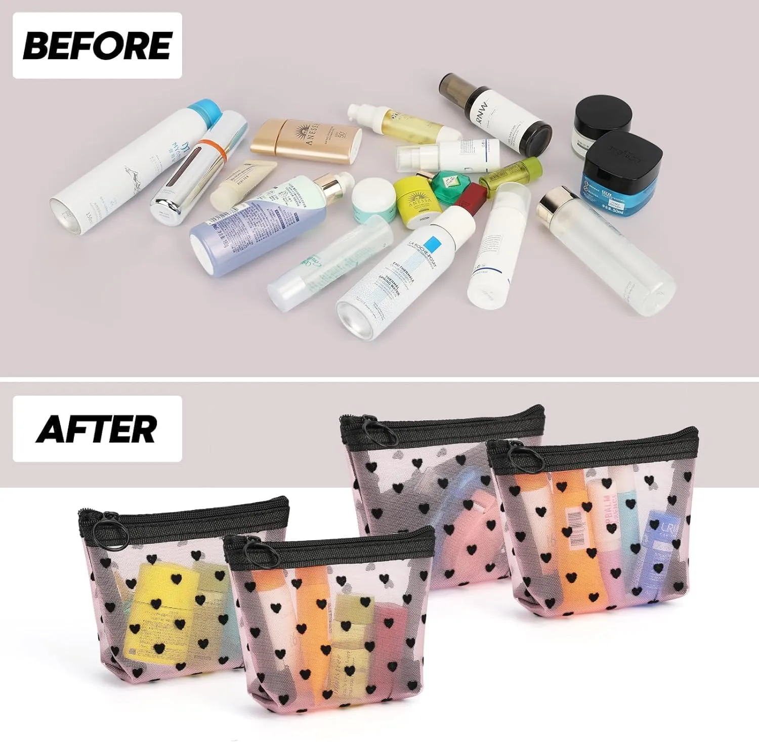 Classycoo 4 Pack Mini Zipper Mesh Bags, Multicolor, 3" x 4.3", Nylon, Cosmetic Case, Makeup, Travel, Accessories