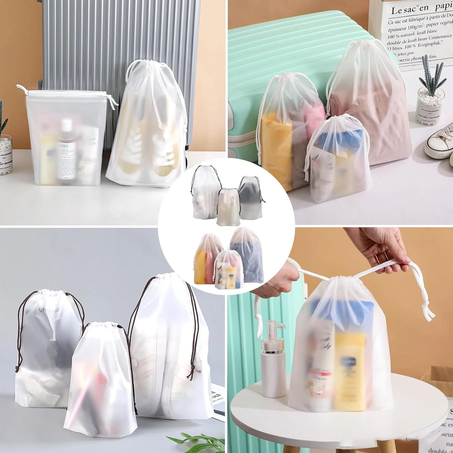 Clear PEVA Drawstring Bags - 16"x20" / 40x50cm (25 Pcs) - Waterproof Nylon Rope Pouches for Travel & Storage