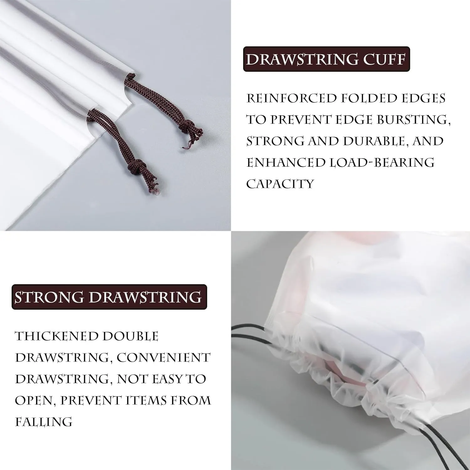 Clear PEVA Drawstring Bags - 16"x20" / 40x50cm (25 Pcs) - Waterproof Nylon Rope Pouches for Travel & Storage