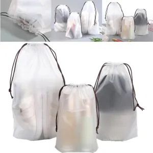 Clear PEVA Drawstring Bags - 16"x20" / 40x50cm (25 Pcs) - Waterproof Nylon Rope Pouches for Travel & Storage
