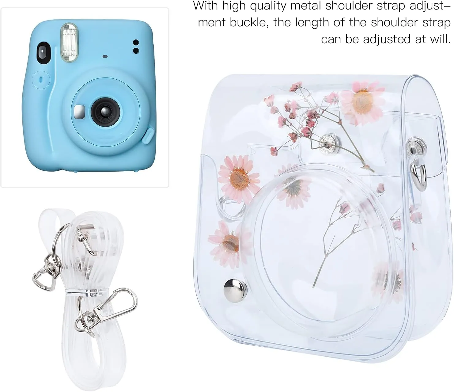 Clear PVC Camera Case Protective Storage Bag with Adjustable Shoulder Strap for DSLR Mirrorless Cameras and Accessories (Pinkish)