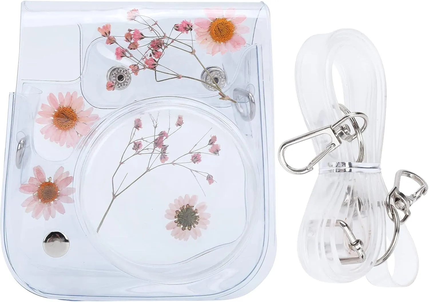Clear PVC Camera Case Protective Storage Bag with Adjustable Shoulder Strap for DSLR Mirrorless Cameras and Accessories (Pinkish)
