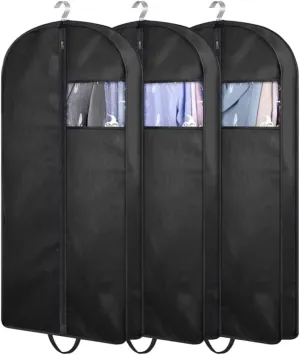 Clothes Cover 3pcs Garment Bag with Zipper Window Handles 4" Gusseted Dress Bags for Closet Storage Suit Bags (Color : Black, Size : 60 * 153cm)