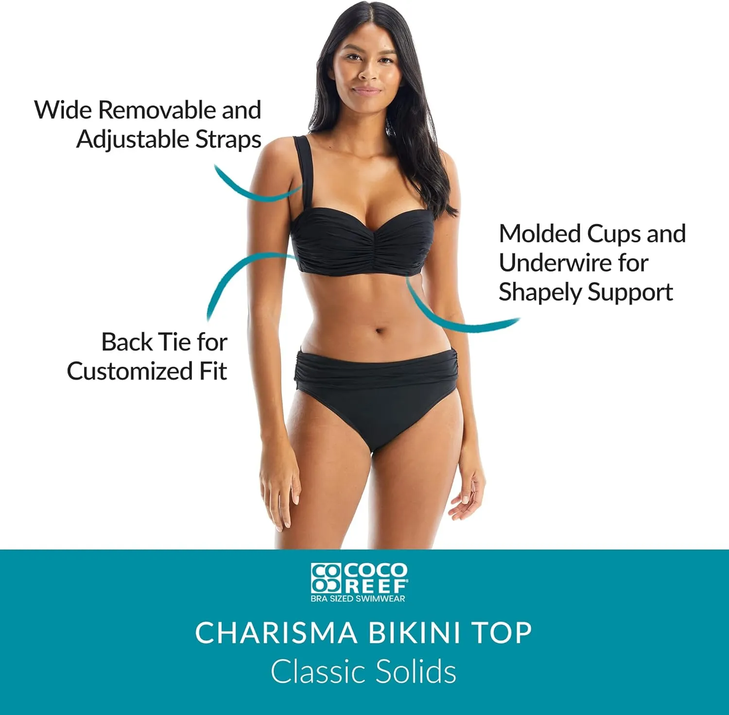 COCO REEF Charisma Bra Sized Underwire Bandeau Bikini Top with Strapless Option