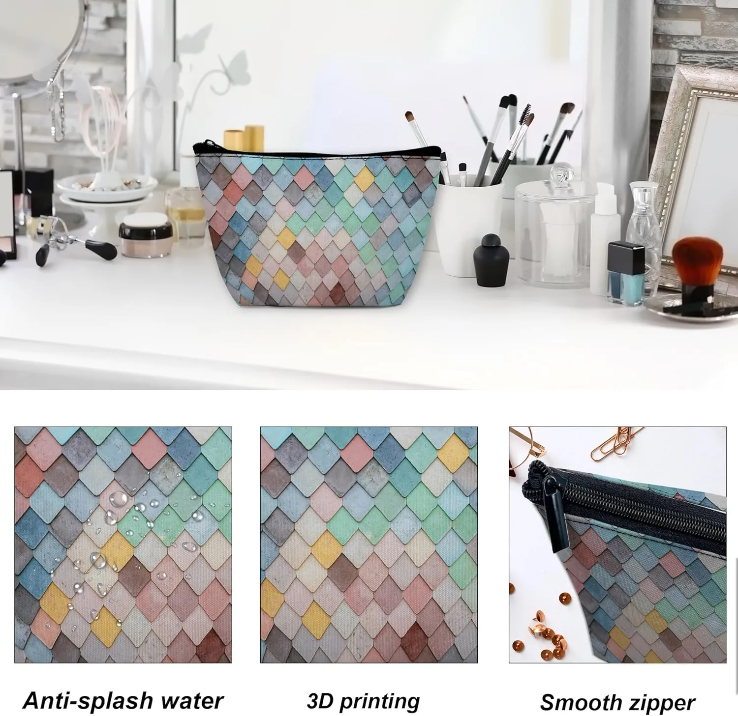 Colorful Sunroof Tiles Makeup Bag for Purse, Waterproof Funny Cosmetic Bag for Women, Zipper Travel Toiletry Pouch Gift 9.55.9 Inch