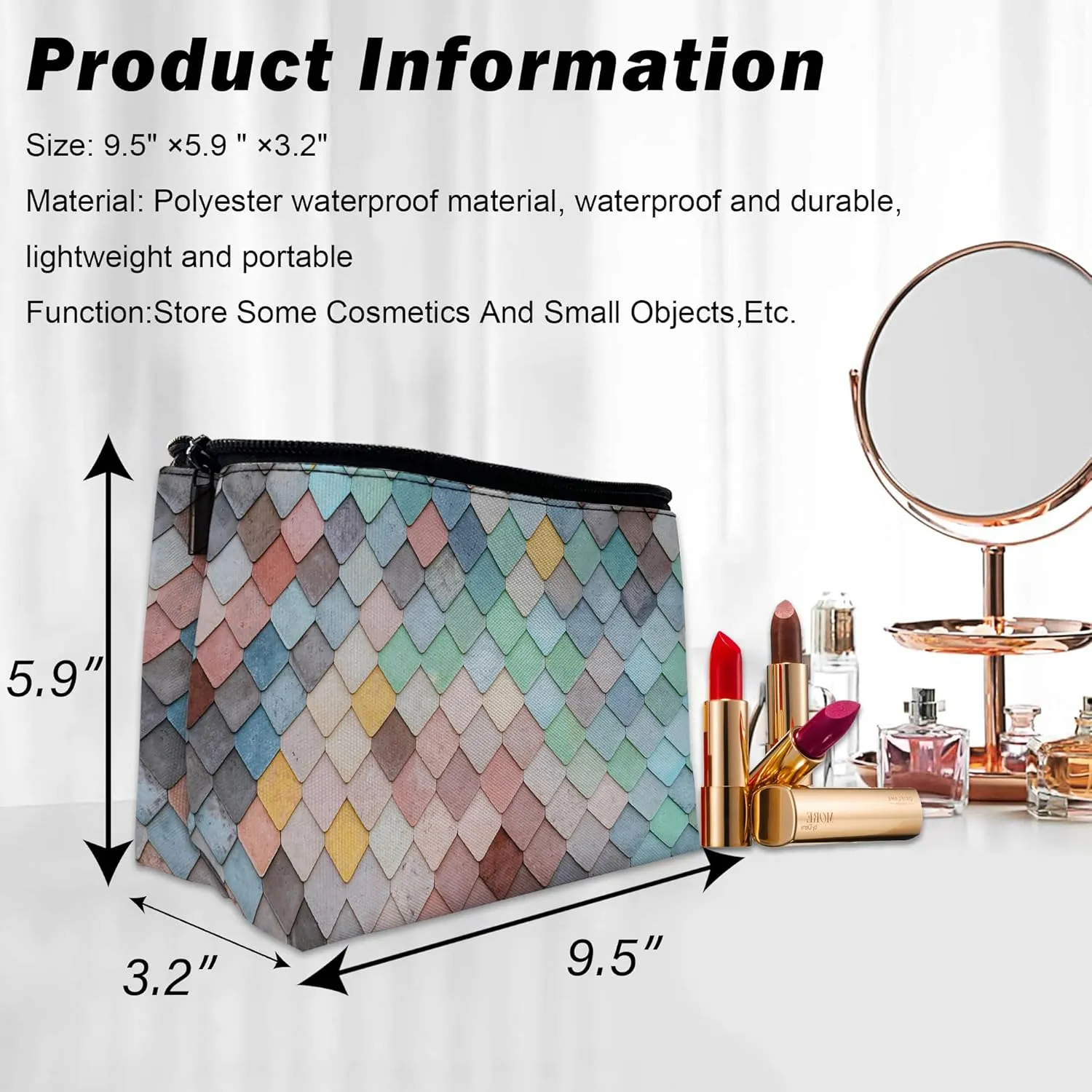 Colorful Sunroof Tiles Makeup Bag for Purse, Waterproof Funny Cosmetic Bag for Women, Zipper Travel Toiletry Pouch Gift 9.55.9 Inch