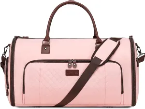 Convertible Garment Bags for Travel, Carry On Garment Duffle Bags for Women, Garment Bag with Shoes Compartment, 2 in 1 Travel Suit Bag with Detachable Shoulder Strap-Pink