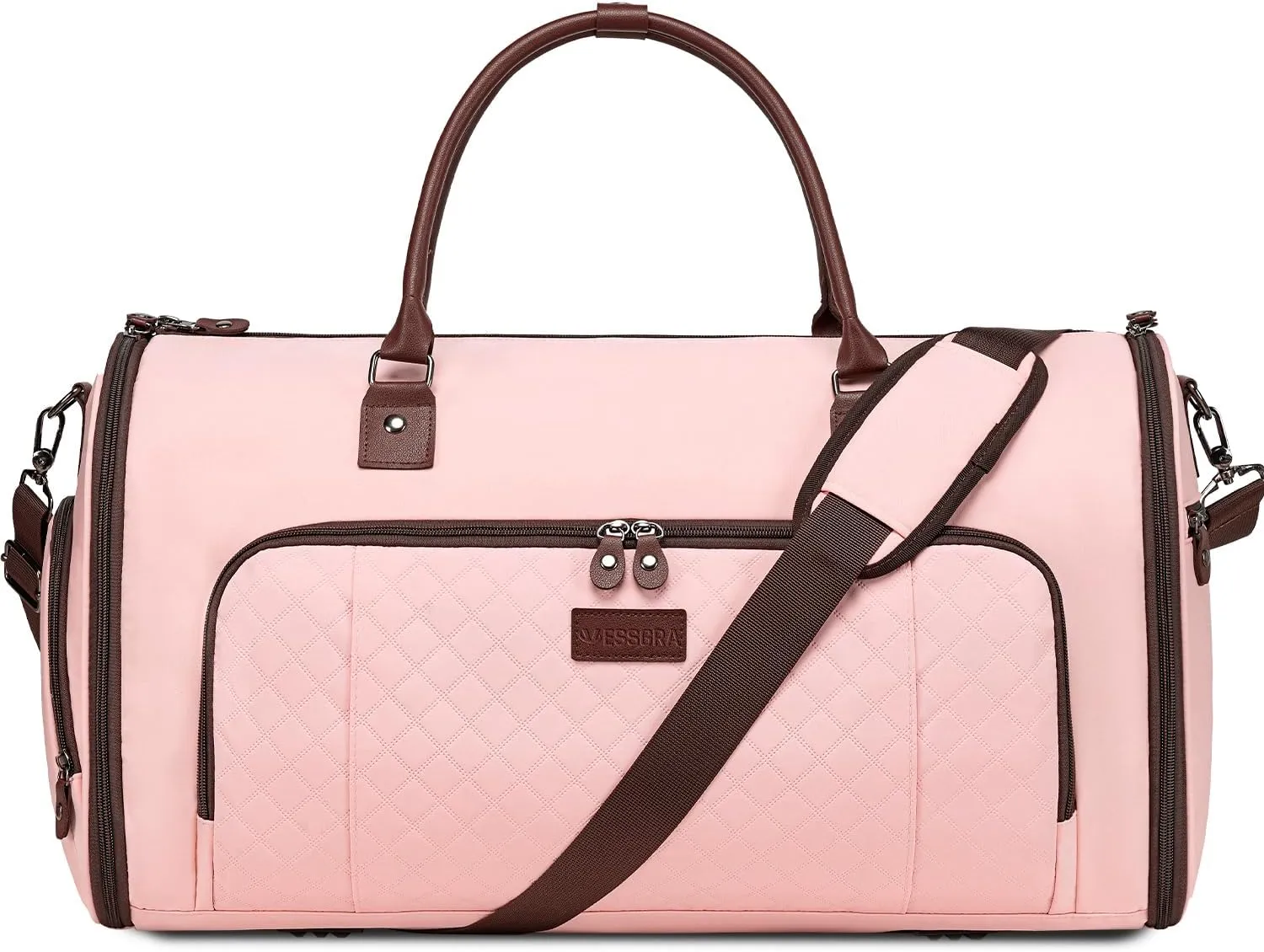 Convertible Garment Bags for Travel, Carry On Garment Duffle Bags for Women, Garment Bag with Shoes Compartment, 2 in 1 Travel Suit Bag with Detachable Shoulder Strap-Pink