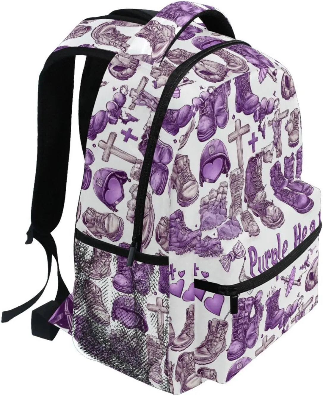 Cool Backpacks for Teens Boys Girls Waterproof Stylish Travel Bags with Chest Strap for Business Work College Travel Trip Purple Heart Day Muddy Army Shoes Helmets Crosses Flags