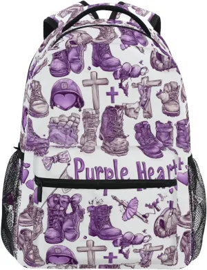 Cool Backpacks for Teens Boys Girls Waterproof Stylish Travel Bags with Chest Strap for Business Work College Travel Trip Purple Heart Day Muddy Army Shoes Helmets Crosses Flags