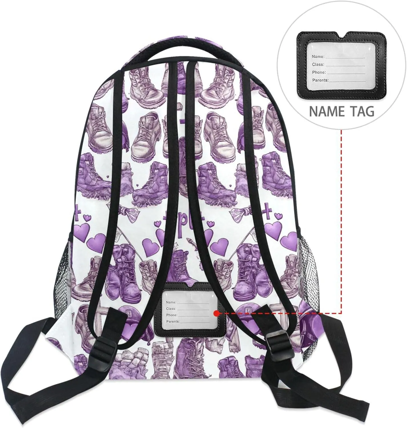 Cool Backpacks for Teens Boys Girls Waterproof Stylish Travel Bags with Chest Strap for Business Work College Travel Trip Purple Heart Day Muddy Army Shoes Helmets Crosses Flags