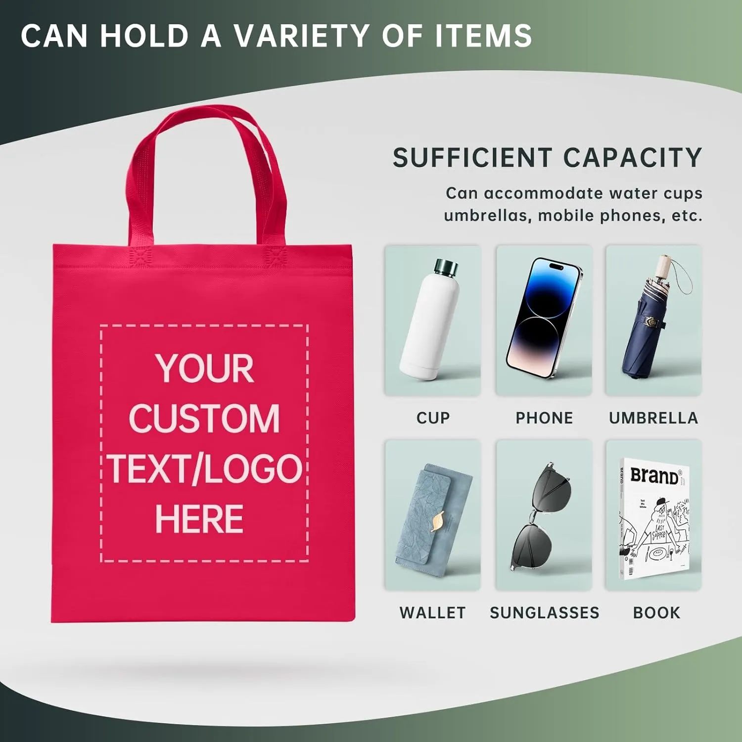 Custom Tote Bags Set of 50, Bulk Pack Grocery Shopping Travel Business Activities advertisement Reusable Bag