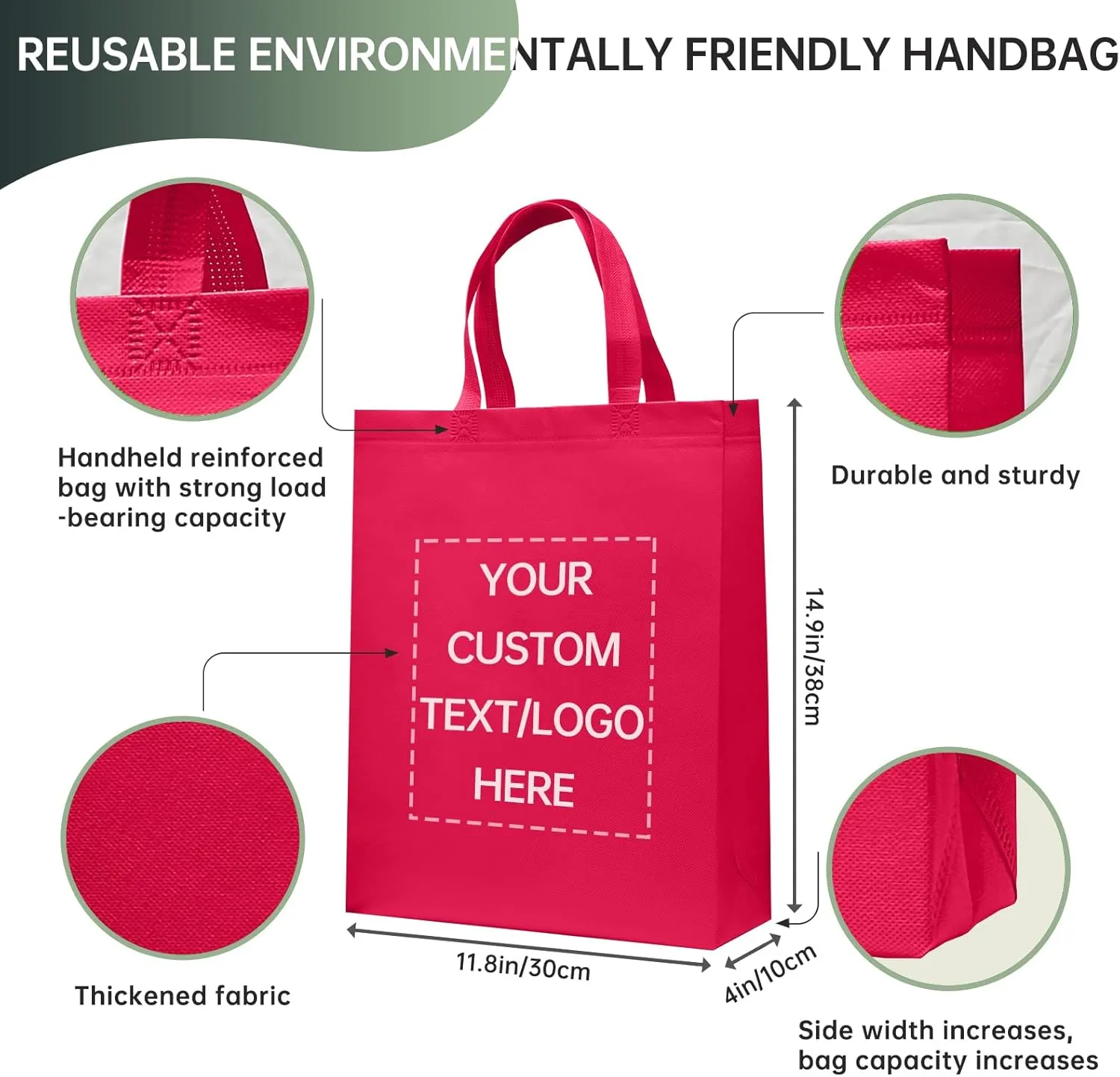 Custom Tote Bags Set of 50, Bulk Pack Grocery Shopping Travel Business Activities advertisement Reusable Bag