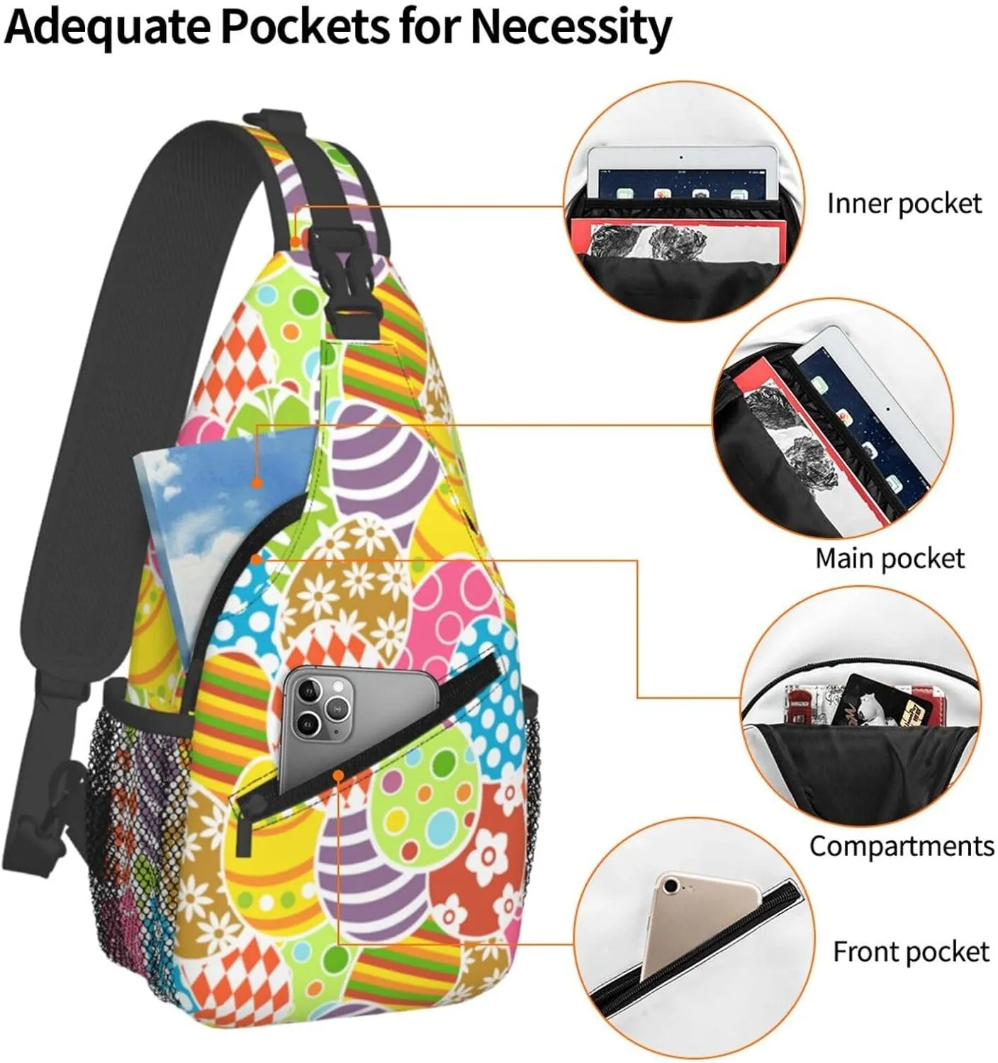 Cute Easter Bunny Sling Bag for Women Men Large Crossbody Bags Work Laptop Backpack Handbags