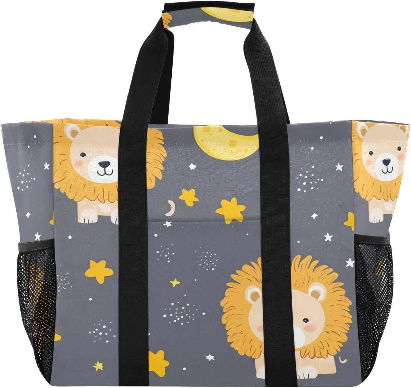 Cute Lion Large Beach Bags for Women & Men,Waterproof Sandproof Beach Tote Swim Pool Bag for Pool Gym Grocery Travel