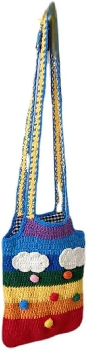 Cute Tote Bags Y2K Aesthetic Purse Fairycore Crochet Beach Bag Cottagecore Rainbow Crossbody Hobo Bag Grunge Accessories (Small)