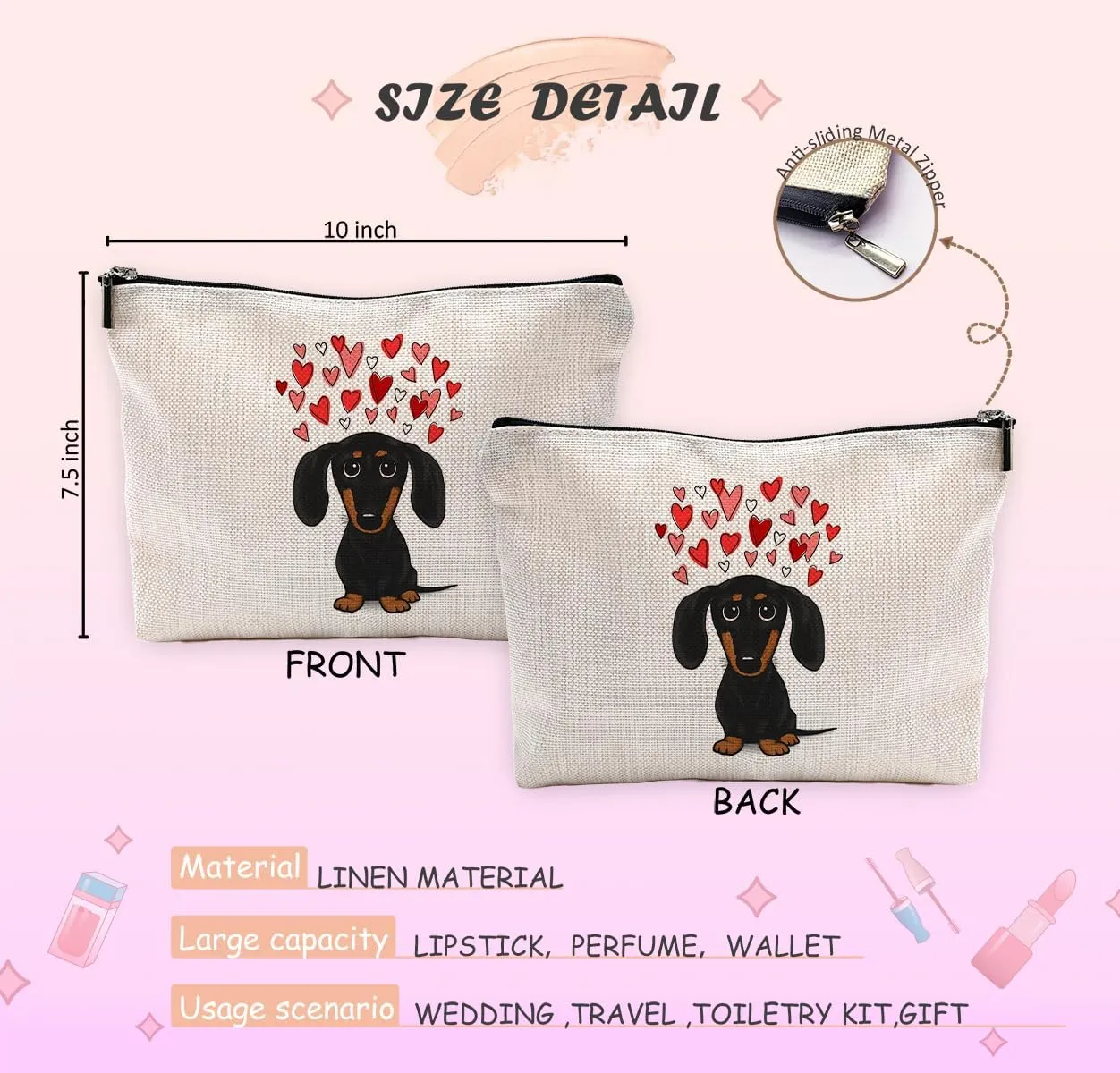 Dachshund Makeup Bag,Dachshund Cosmetic Bag,Dachshund Makeup Travel Toiletry Bag,Dachshund Mom Gifts,Dachshund Lover Gifts,Dachshund Gifts for women,Valentine Gifts