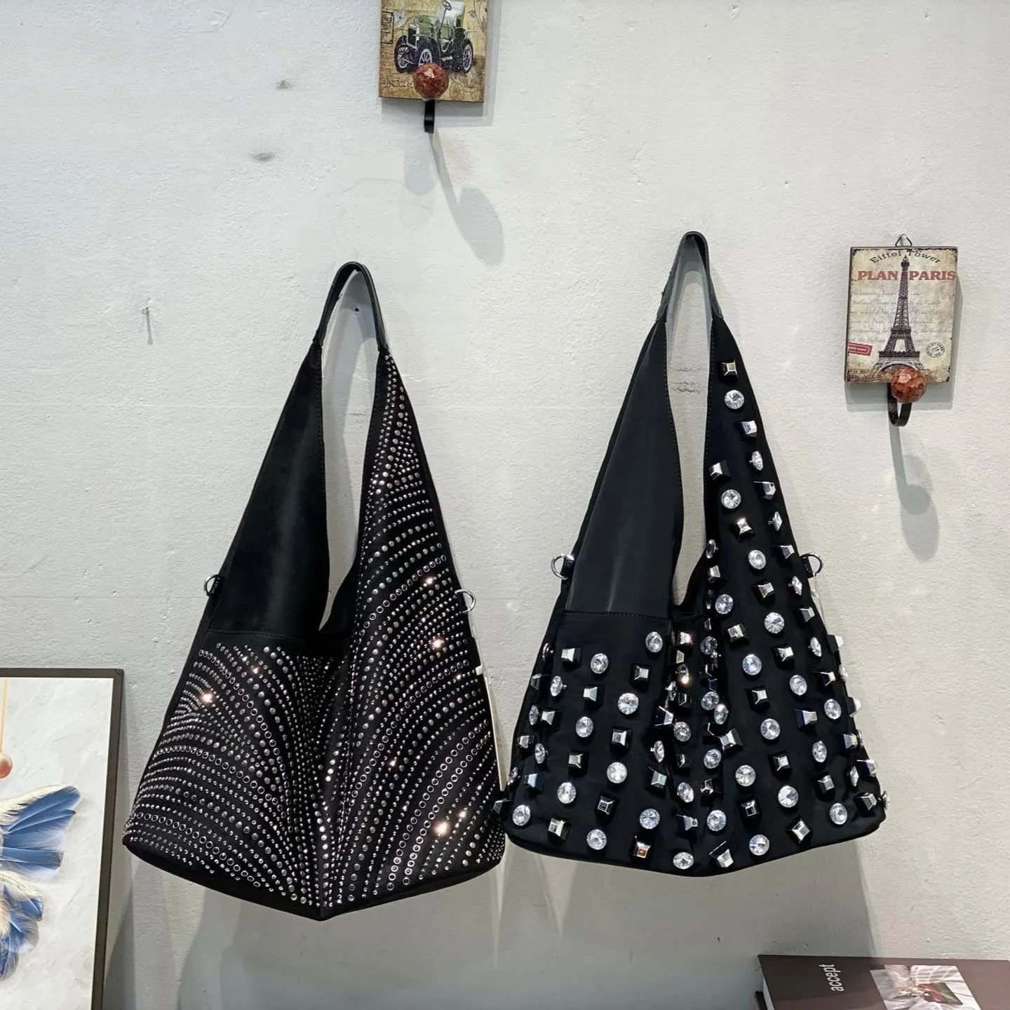 Designer Tote Bag Studded Purses Y2k Bags 90s Punk Vegan Leather Large Tote Bag Eyelet Streetwear 2000s