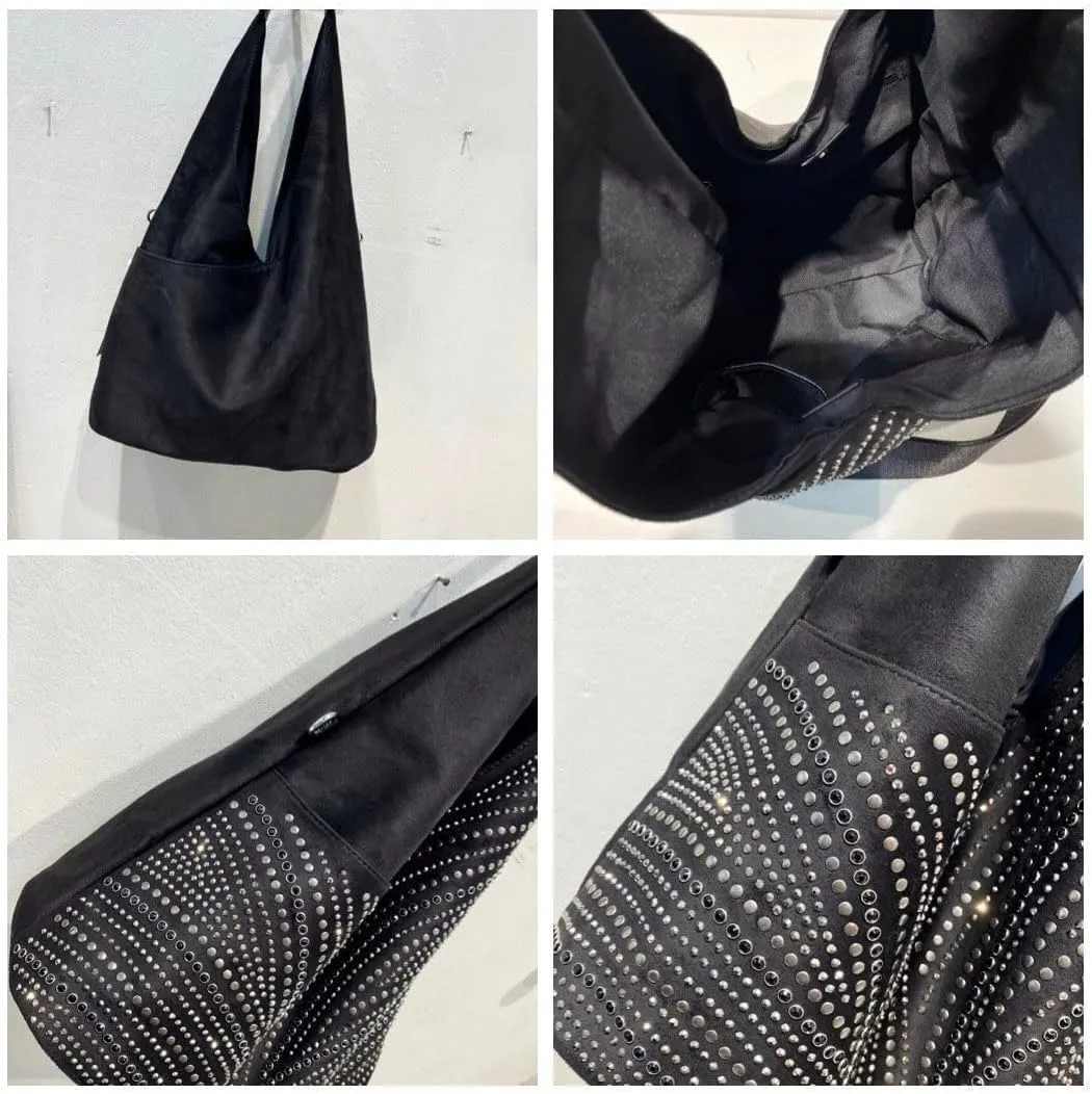 Designer Tote Bag Studded Purses Y2k Bags 90s Punk Vegan Leather Large Tote Bag Eyelet Streetwear 2000s
