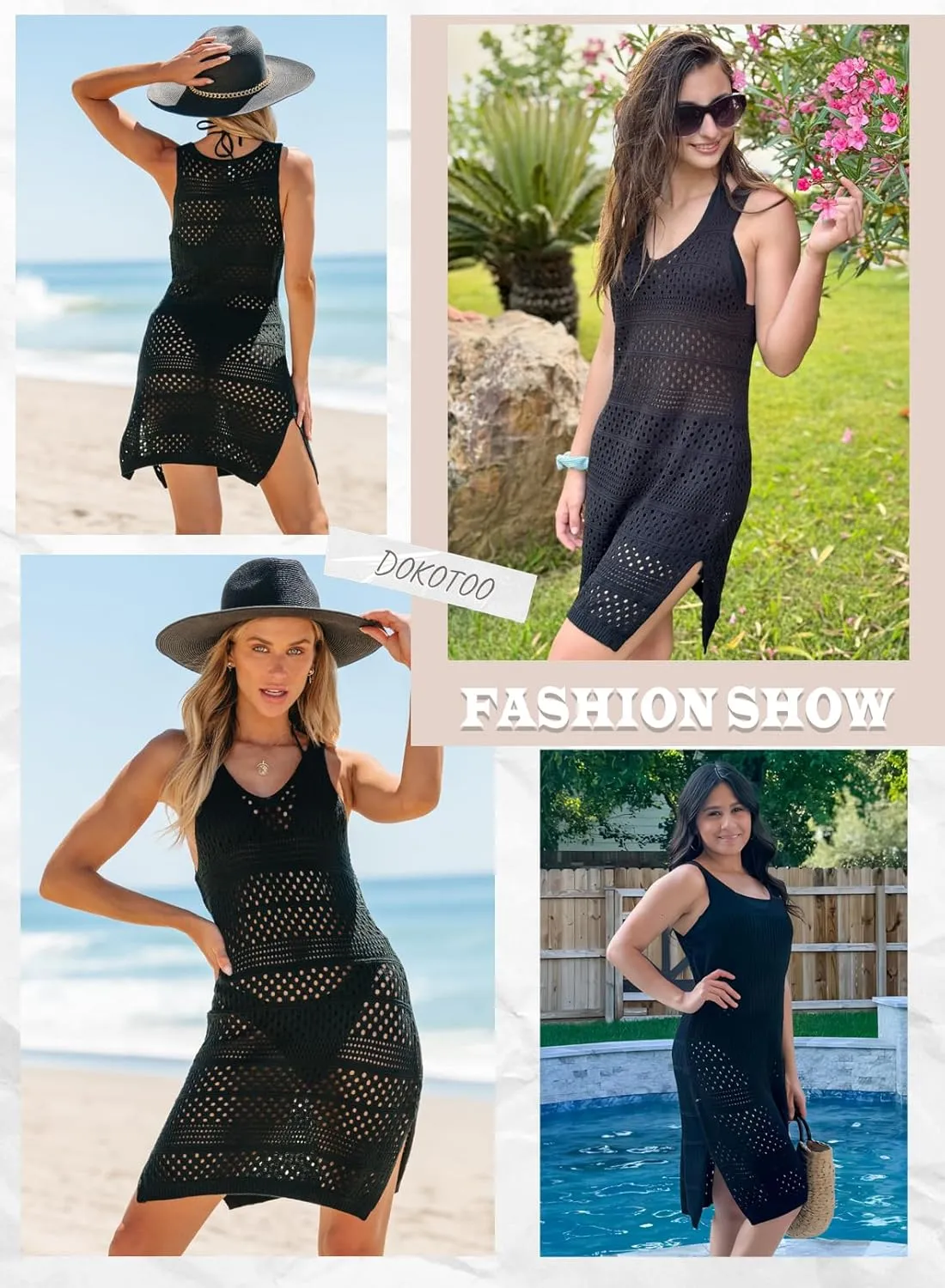 Dokotoo Womens Swimwear Cover Ups 2025 Summer Crochet Hollow Out Knit Bathing Suit Beach Dresses