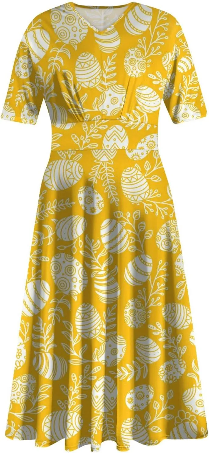 Easter Dress for Women Long Hem Short Sleeve Maxi Easter Bunny Outdoor Activities Cocktail Dresses Sweet Fairy Tale Clothes