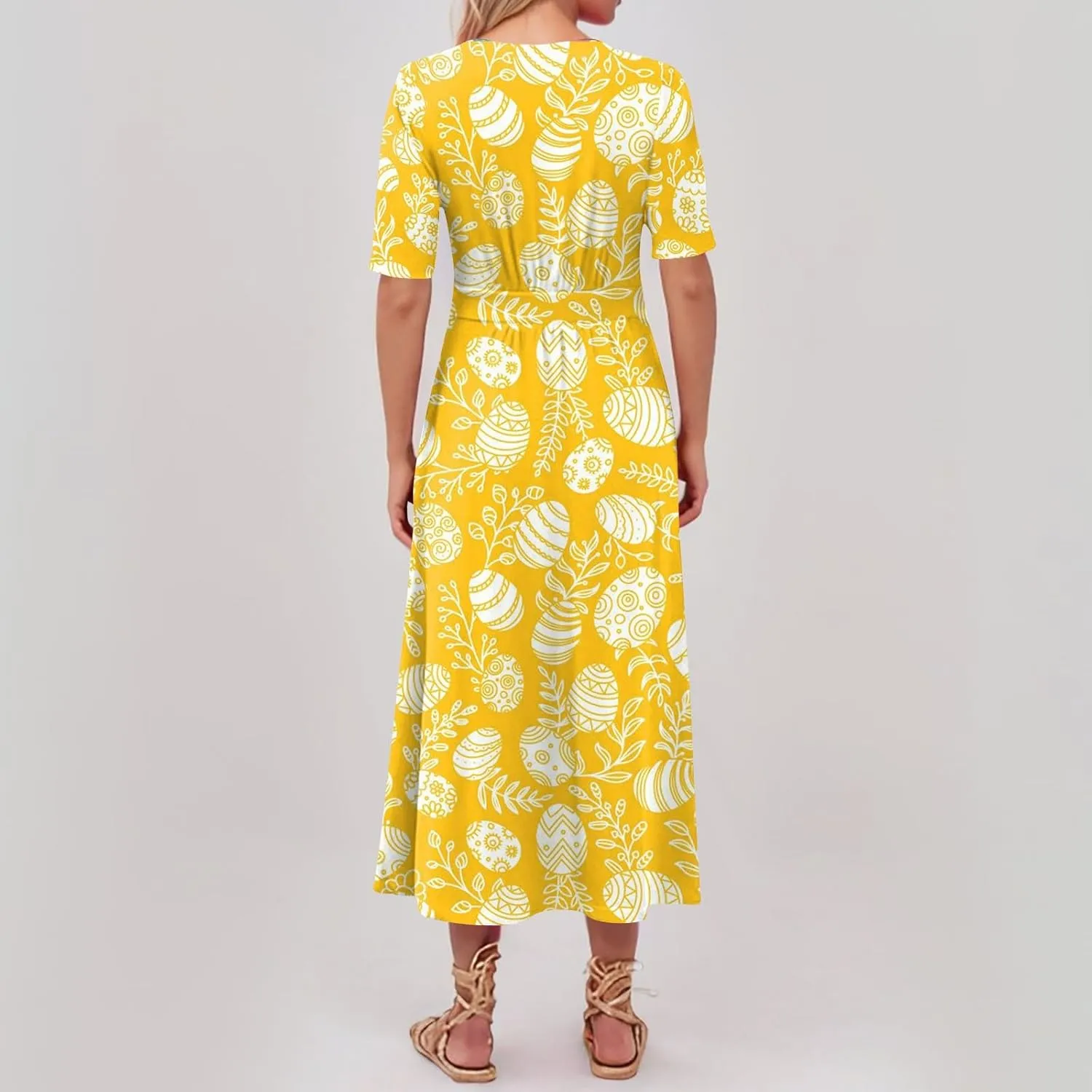 Easter Dress for Women Long Hem Short Sleeve Maxi Easter Bunny Outdoor Activities Cocktail Dresses Sweet Fairy Tale Clothes