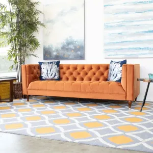 Ector 3-Seater Velvet Tuxedo Arm Sofa - Luxurious Rust Upholstery L220cm x H86cm x W78cm