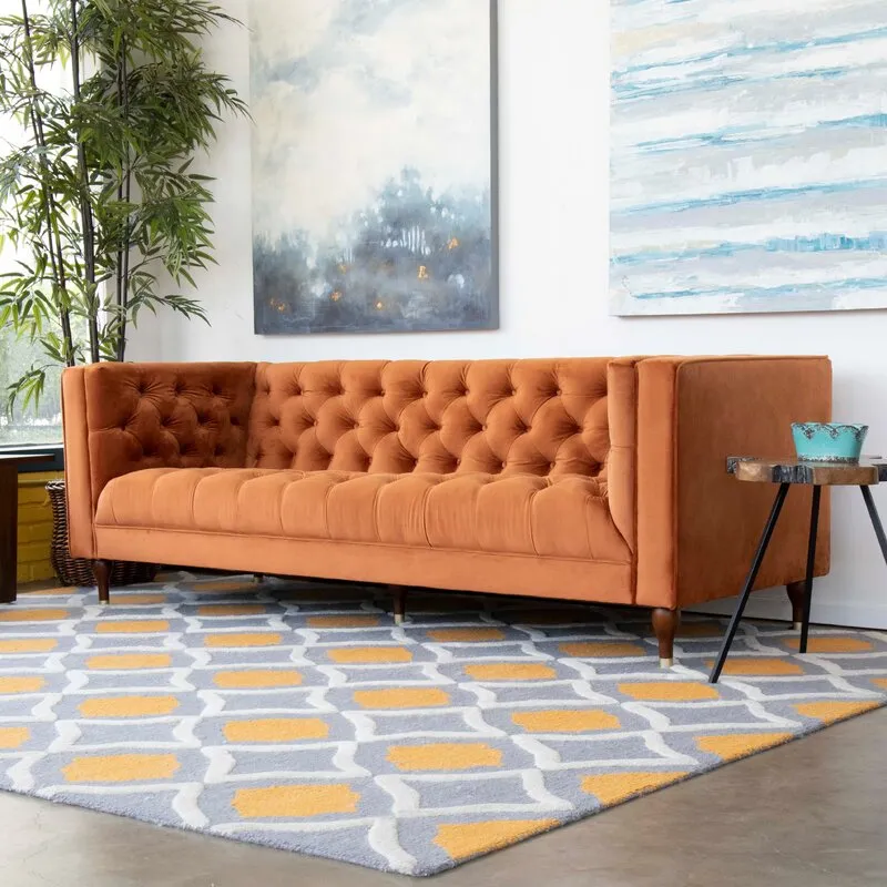 Ector 3-Seater Velvet Tuxedo Arm Sofa - Luxurious Rust Upholstery L220cm x H86cm x W78cm