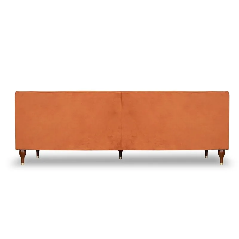 Ector 3-Seater Velvet Tuxedo Arm Sofa - Luxurious Rust Upholstery L220cm x H86cm x W78cm