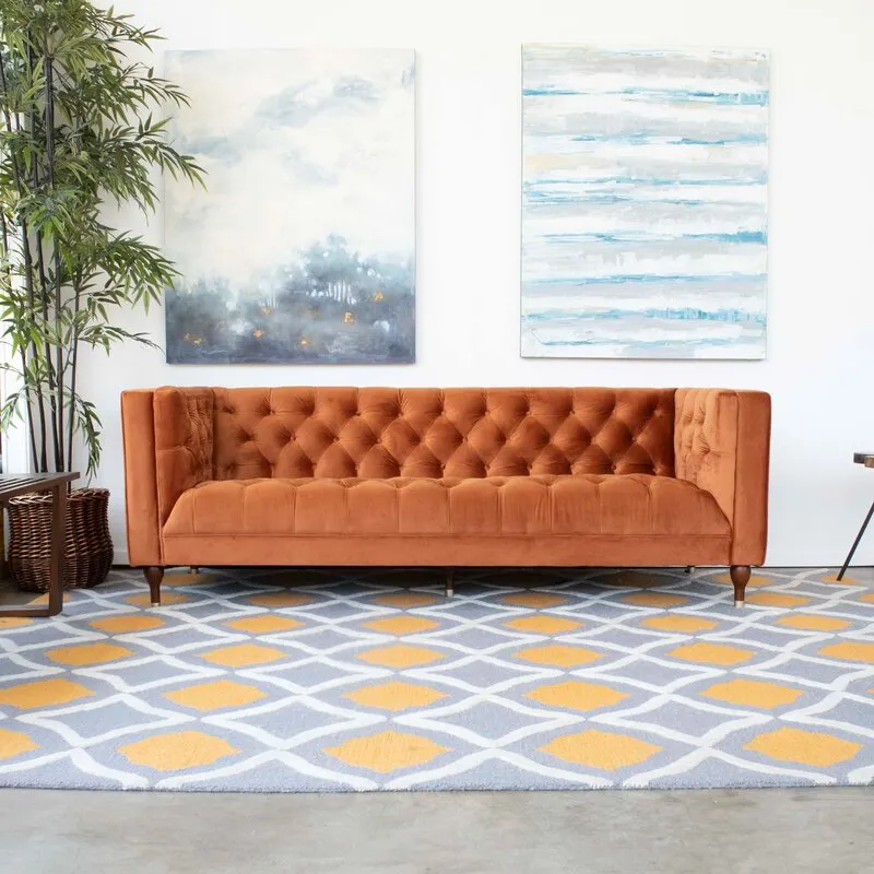 Ector 3-Seater Velvet Tuxedo Arm Sofa - Luxurious Rust Upholstery L220cm x H86cm x W78cm