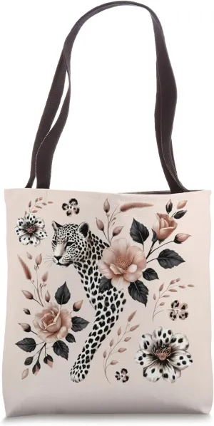 Elegant Leopard Flower Smartphone Finger Holder Grocery Gift Tote Bag