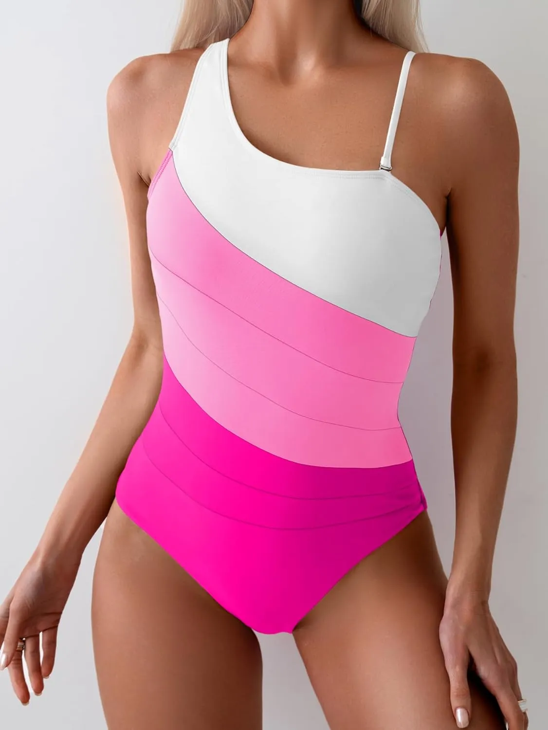 Eomenie Women's One Piece Tummy Control Swimsuit One Shoulder Bathing Suit Slimming Color Block Swimwear
