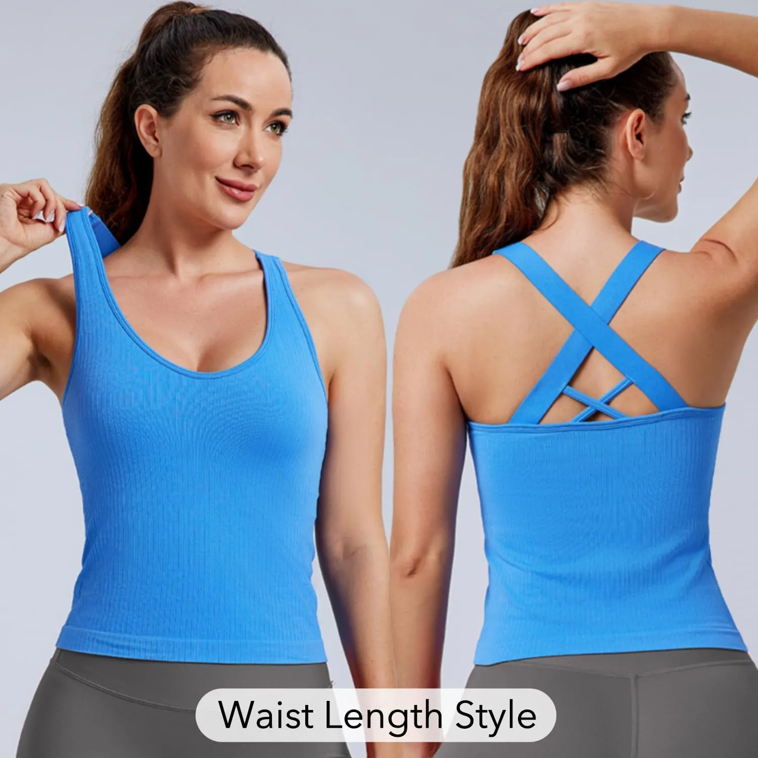 Evercute Workout Yoga Crop Tank Tops for Women 1/2/3 Pack Criss Cross Strappy Tops with Built in Bra Ribbed Seamless Tanks