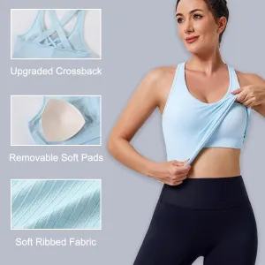 Evercute Workout Yoga Crop Tank Tops for Women 1/2/3 Pack Criss Cross Strappy Tops with Built in Bra Ribbed Seamless Tanks