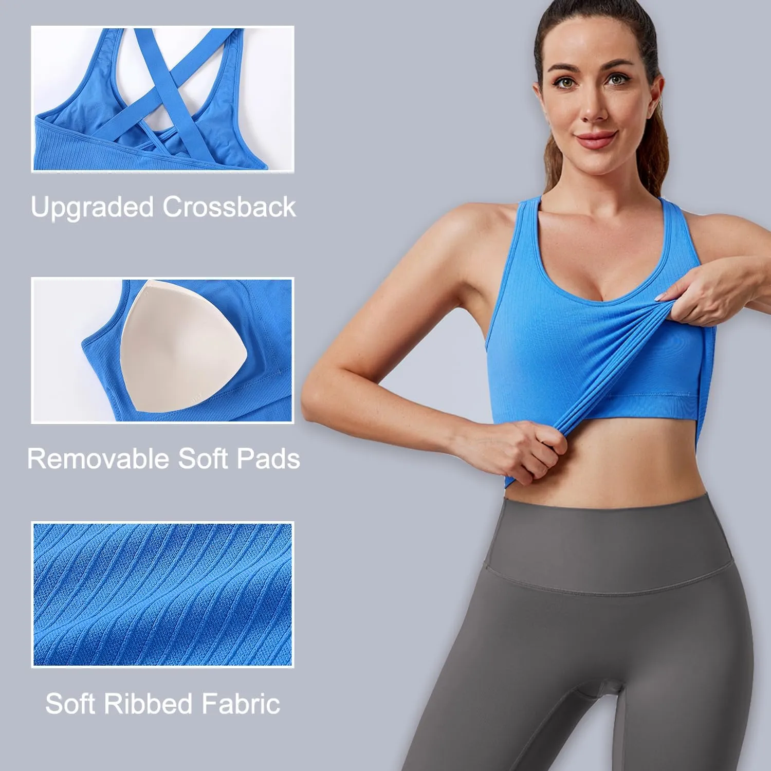 Evercute Workout Yoga Crop Tank Tops for Women 1/2/3 Pack Criss Cross Strappy Tops with Built in Bra Ribbed Seamless Tanks
