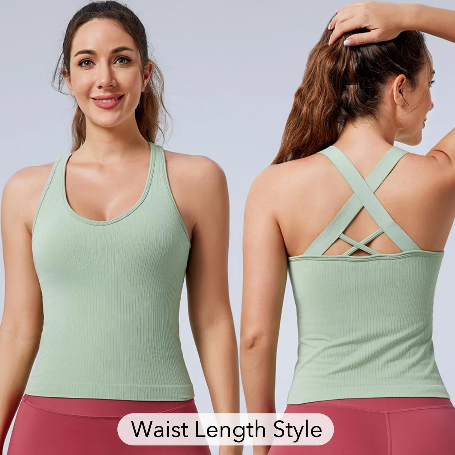 Evercute Workout Yoga Crop Tank Tops for Women 1/2/3 Pack Criss Cross Strappy Tops with Built in Bra Ribbed Seamless Tanks