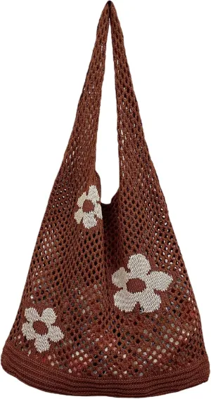Fairycore Tote Bag Crochet Hobo Bag Y2K Aesthetic Flower Shoulder Bag Fairy Grunge Hollow Out Alt Purse Accessories