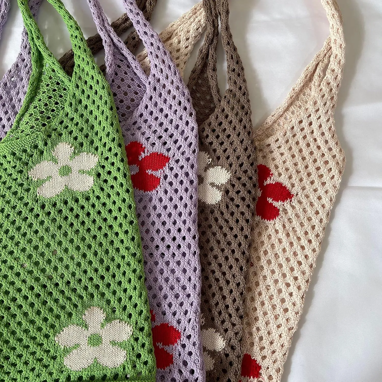 Fairycore Tote Bag Crochet Hobo Bag Y2K Aesthetic Flower Shoulder Bag Fairy Grunge Hollow Out Alt Purse Accessories