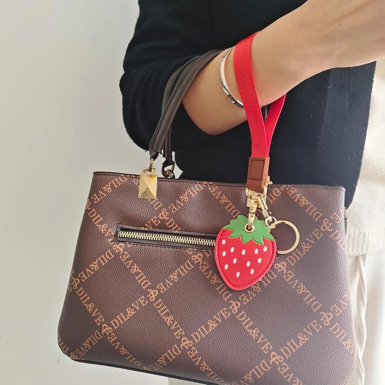 Faux Leather Hidden Airtag Holder,Cute Kawaii Protective Airtag Case Accessories with Wristlet Strap Lanyard Key Chain