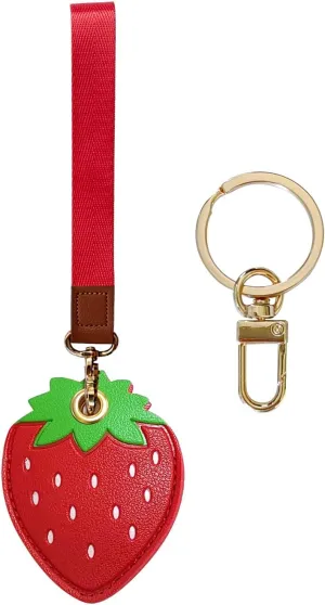 Faux Leather Hidden Airtag Holder,Cute Kawaii Protective Airtag Case Accessories with Wristlet Strap Lanyard Key Chain