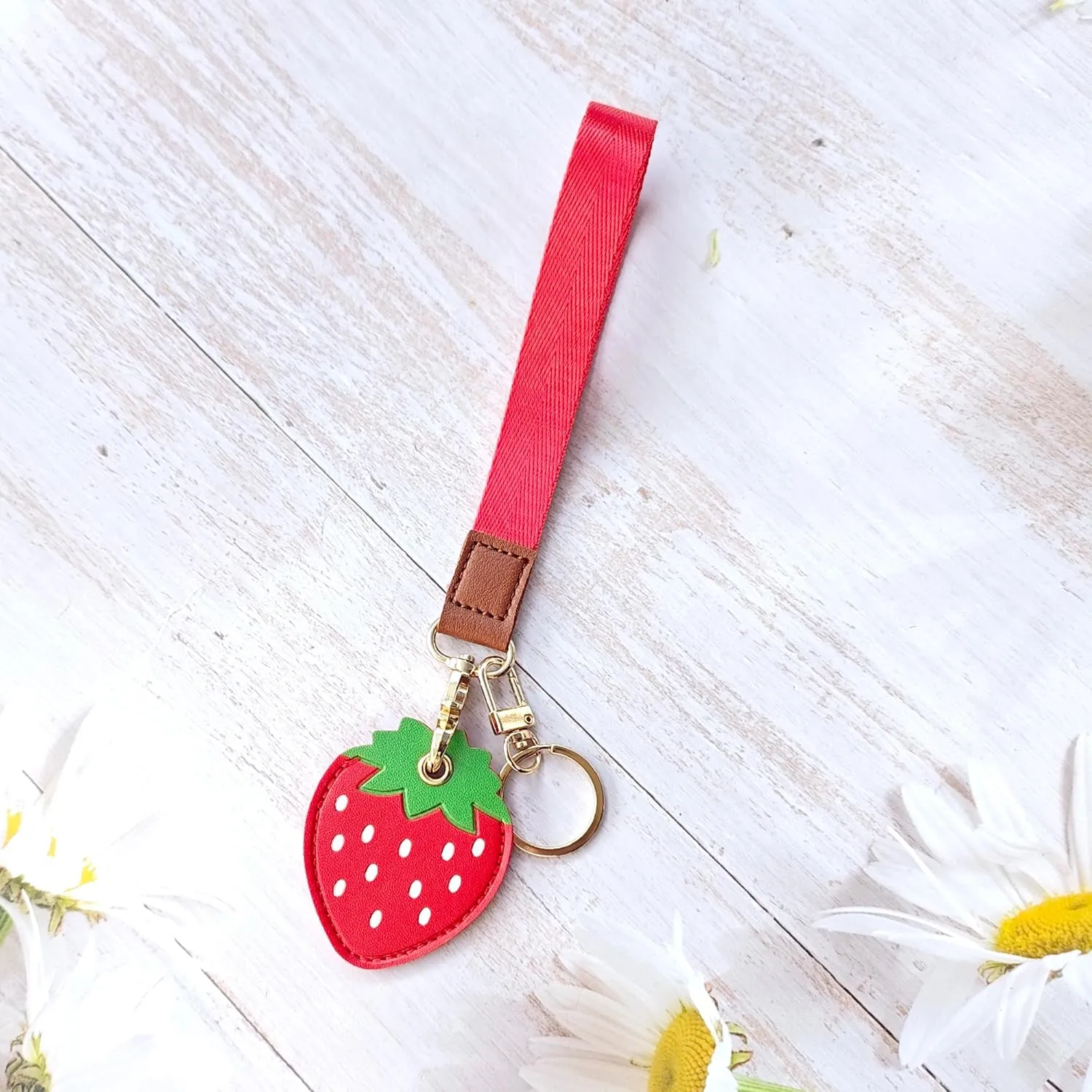 Faux Leather Hidden Airtag Holder,Cute Kawaii Protective Airtag Case Accessories with Wristlet Strap Lanyard Key Chain