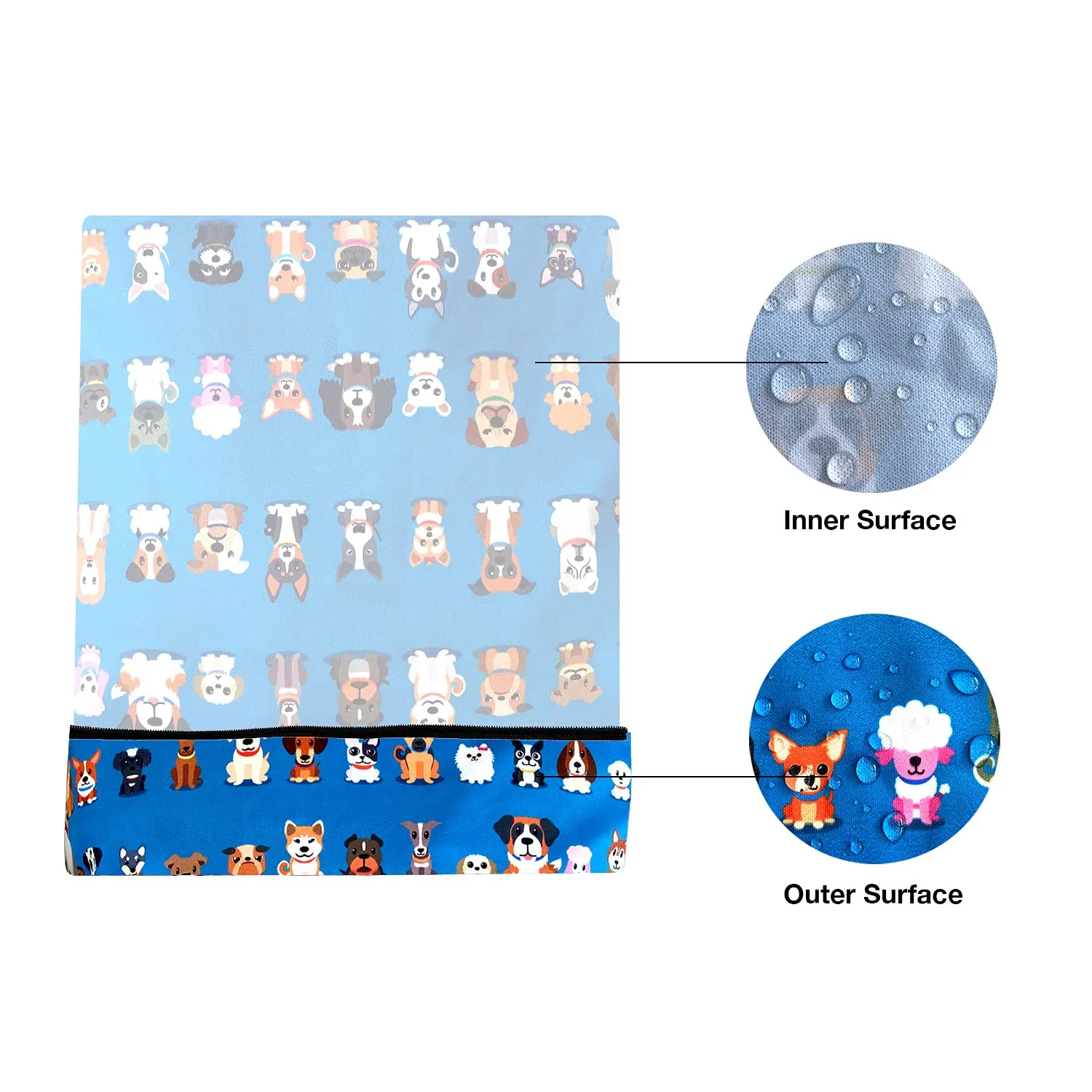 FLOCK THREE Washable and Reusable Wet Bag Diaper Bag Water Resistant Swimming Bag Travel Toiletries Pouch Cute Dog Print Zippered 12.6'' x 16.5''