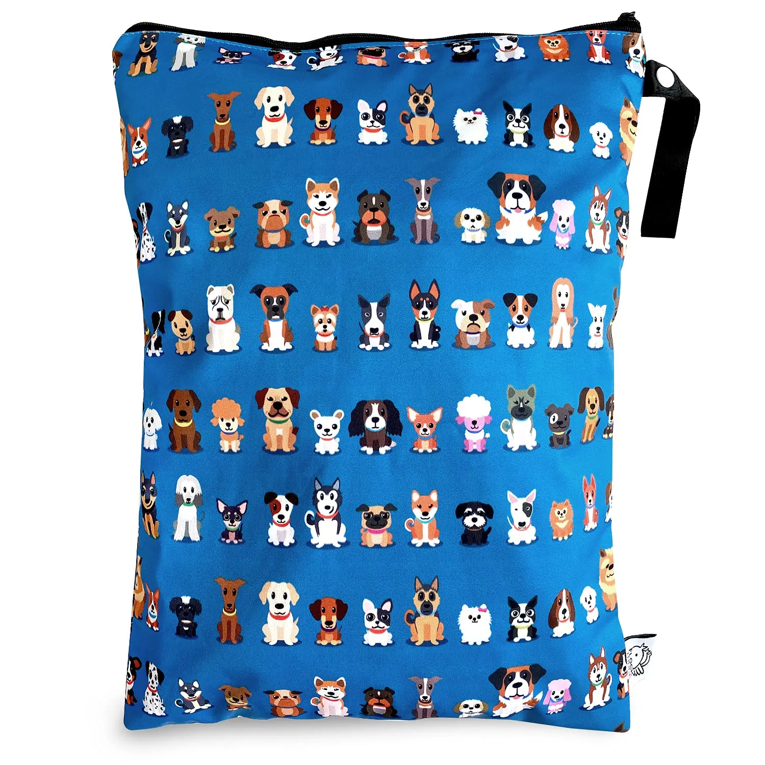 FLOCK THREE Washable and Reusable Wet Bag Diaper Bag Water Resistant Swimming Bag Travel Toiletries Pouch Cute Dog Print Zippered 12.6'' x 16.5''