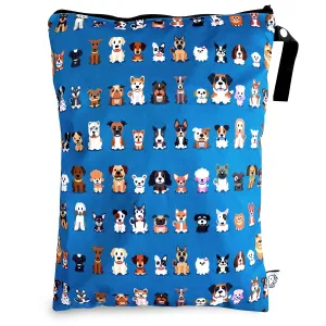 FLOCK THREE Washable and Reusable Wet Bag Diaper Bag Water Resistant Swimming Bag Travel Toiletries Pouch Cute Dog Print Zippered 12.6'' x 16.5''