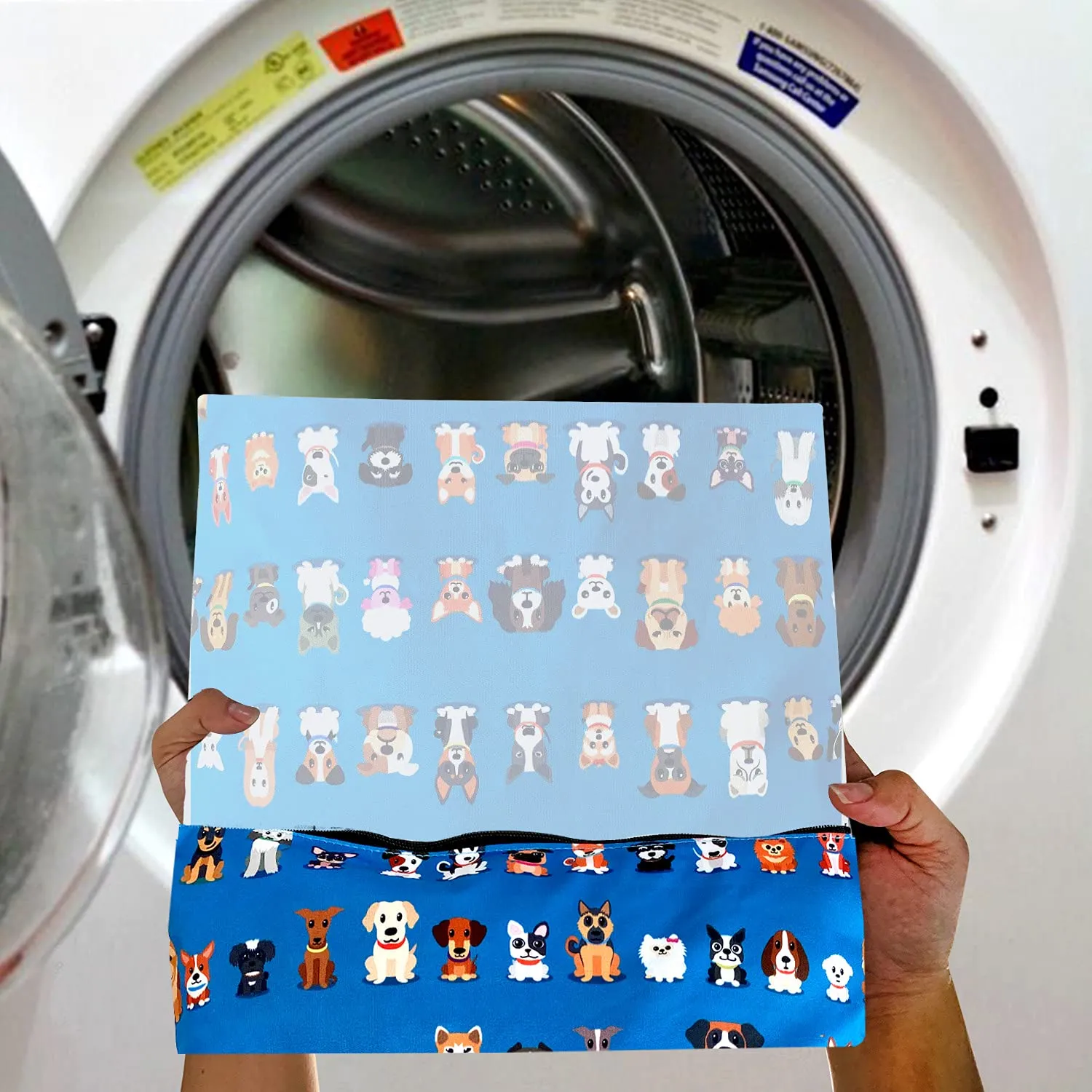 FLOCK THREE Washable and Reusable Wet Bag Diaper Bag Water Resistant Swimming Bag Travel Toiletries Pouch Cute Dog Print Zippered 12.6'' x 16.5''